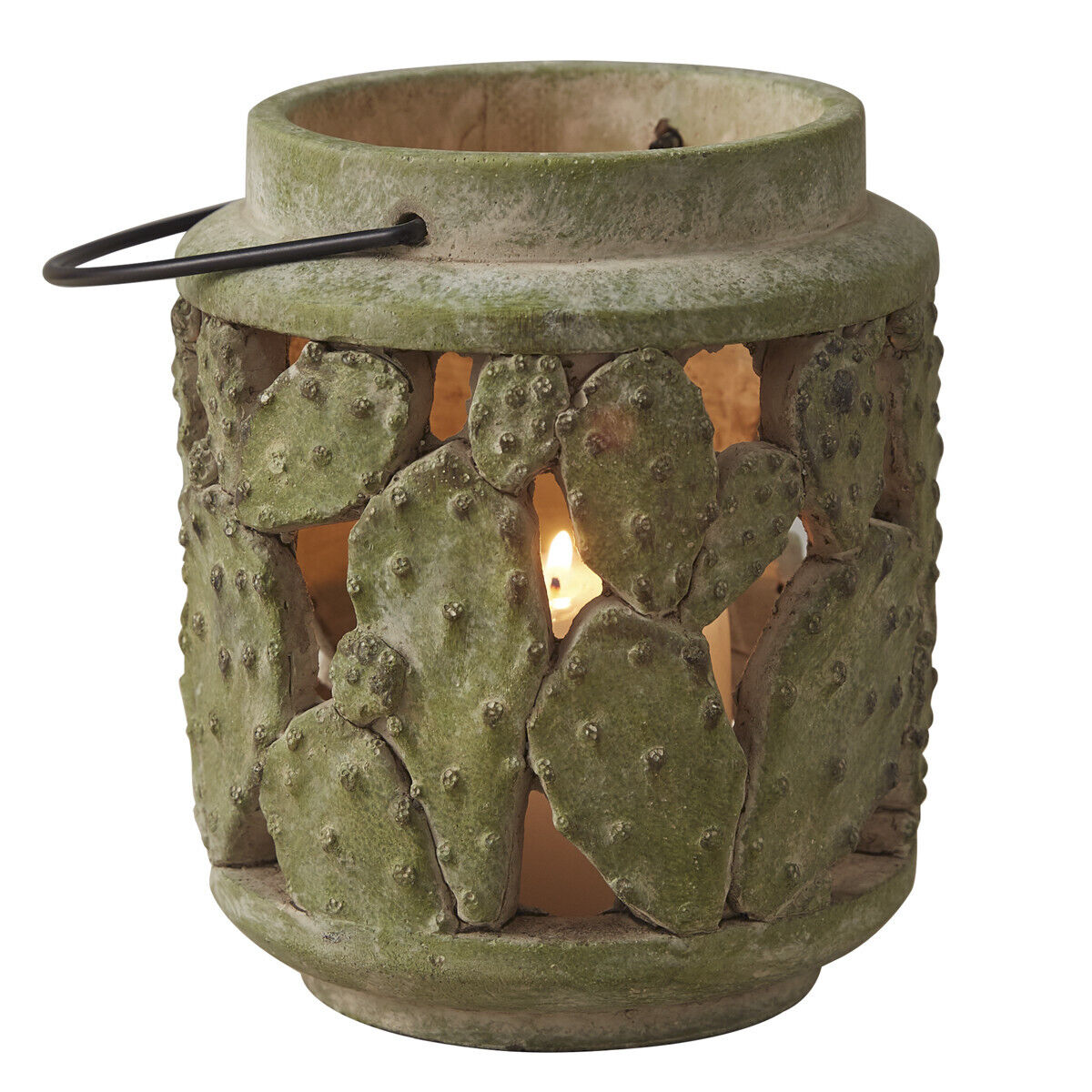 Cactus Candle Lantern Green Cement