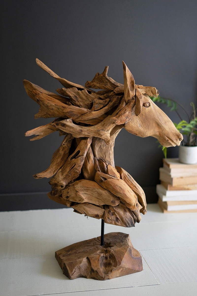 Beach Horse Head Sculpture Teak Wood (image for) Beach Horse Head Sculpture Teak Wood
