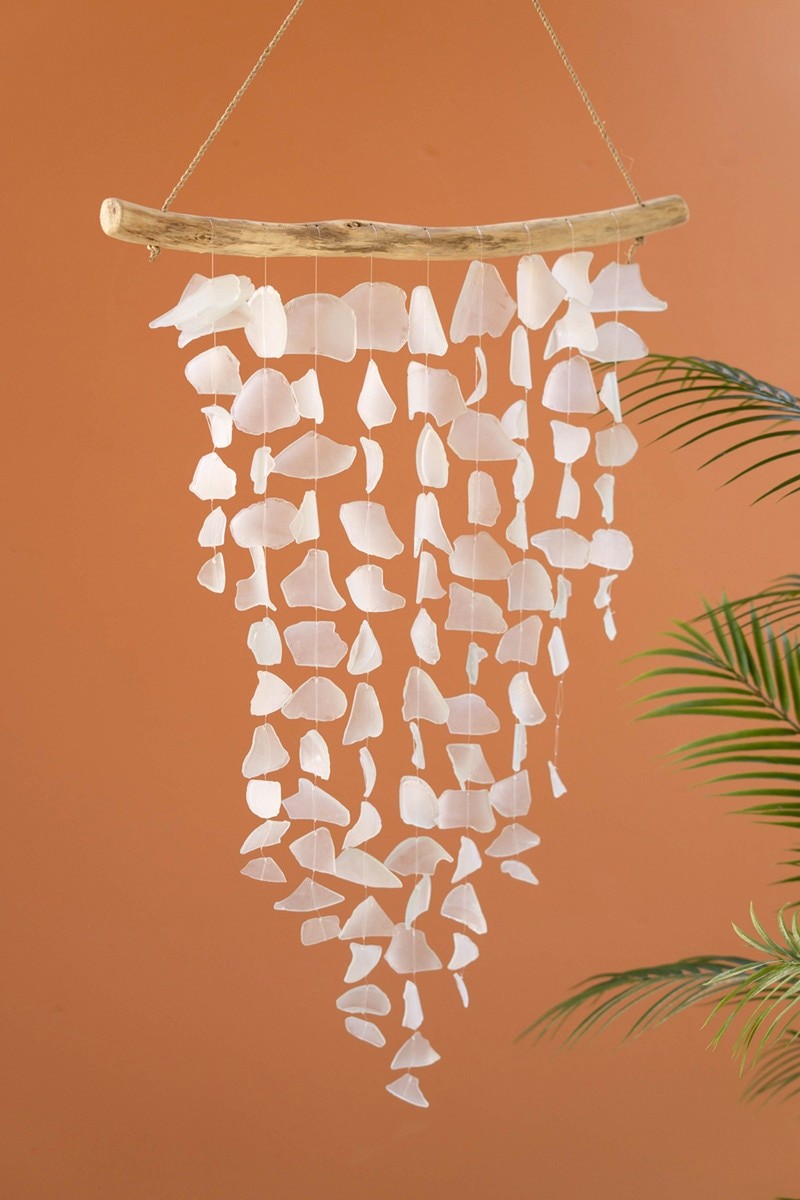 Capiz Shell Driftwood Wind Chime Beach Coastal Tropical Decor Indonesia (image for) Capiz Shell Driftwood Wind Chime Beach Coastal Tropical Decor Indonesia