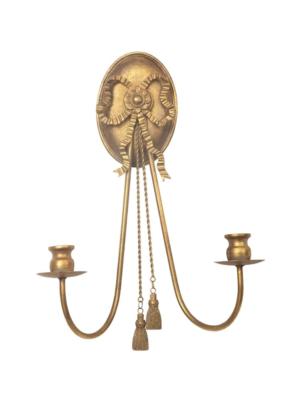 Antique French Style Wall Sconce Dual Candle Holder with Bow Tassel (image for) Antique French Style Wall Sconce Dual Candle Holder with Bow Tassel