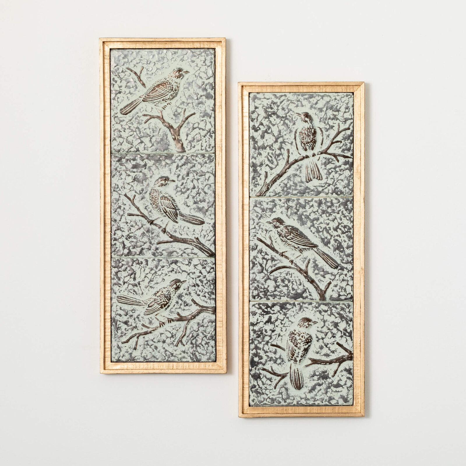 Embossed Metal Wall Decor Bird Tile Art Set