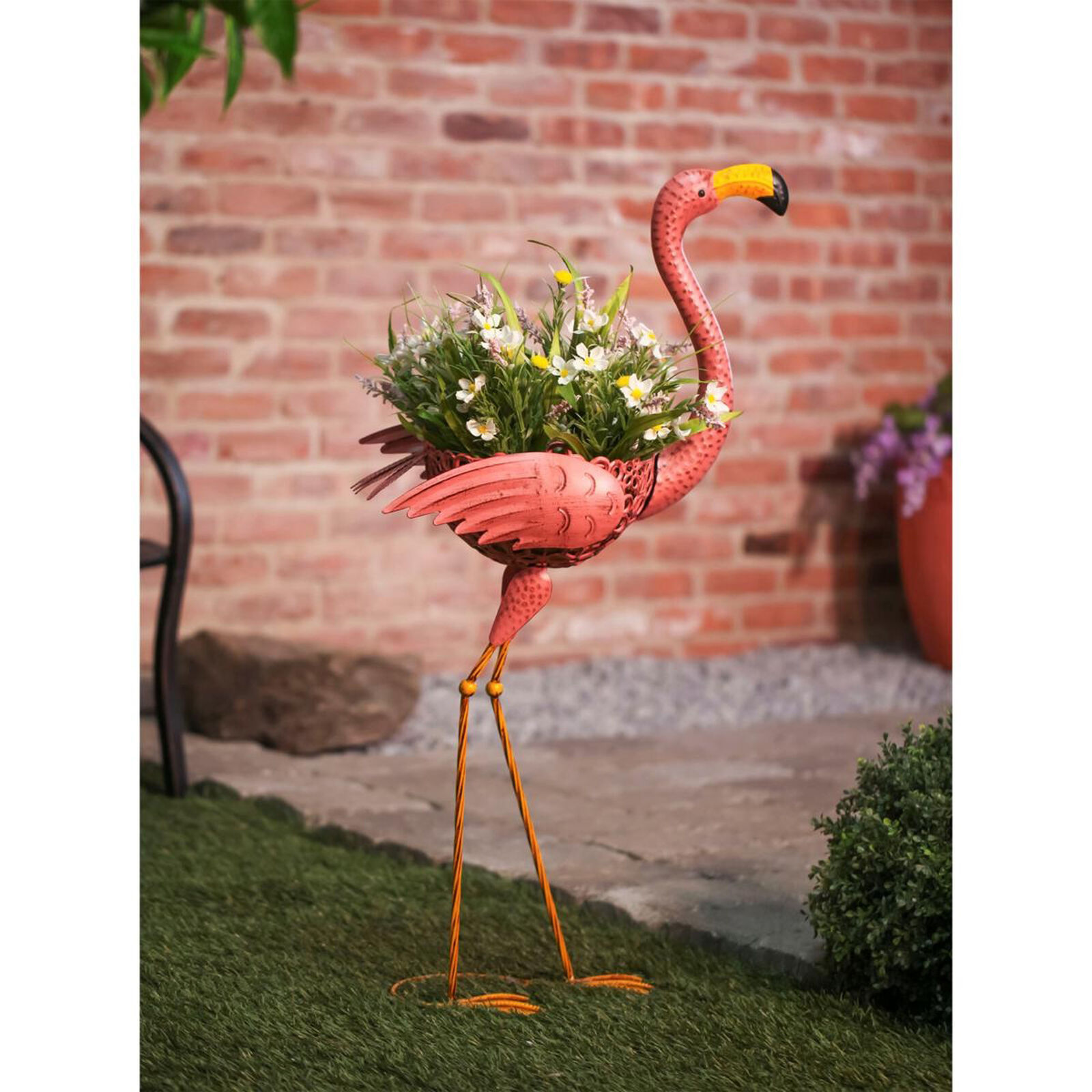 Flamingo Planter with Liner Metal Plant Stand