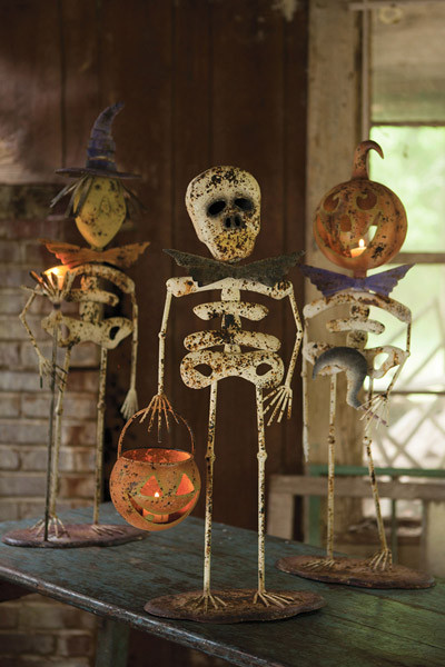 Metal Halloween Witch, Skeleton, Jack O Lantern Set