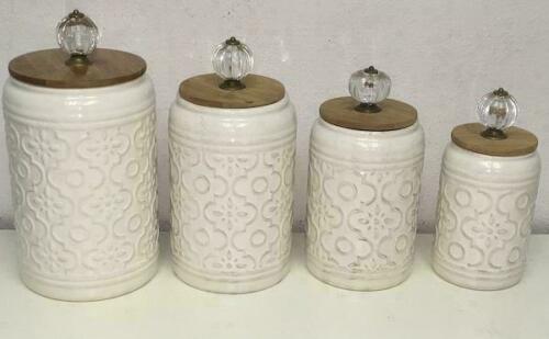 Embossed Kitchen Canisters Set of 4 Ceramic