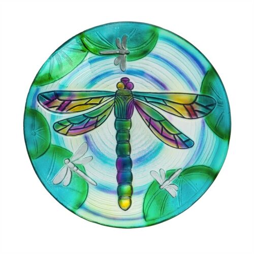 Dragonfly Glass Bowl Bird Bath 18"