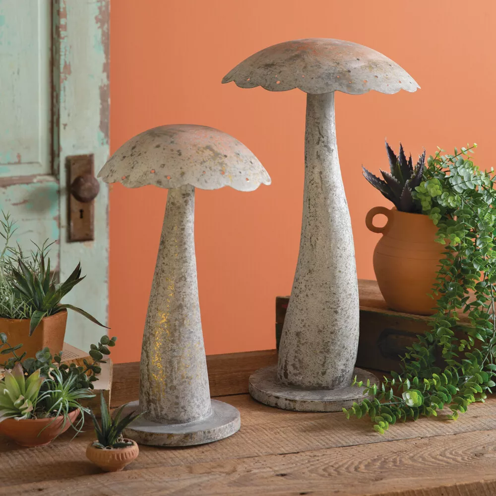 (image for) Mushroom Garden Sculpture Set of 2 Metal Yard Art Statues