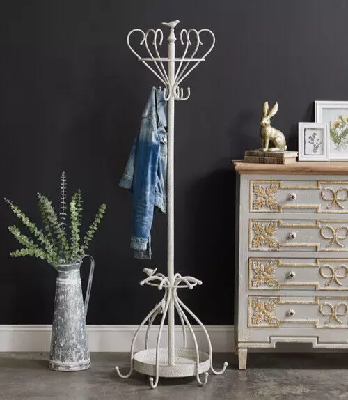 (image for) Coat Rack Hat Tree Stand Umbrella Holder Cottage Bird Finials