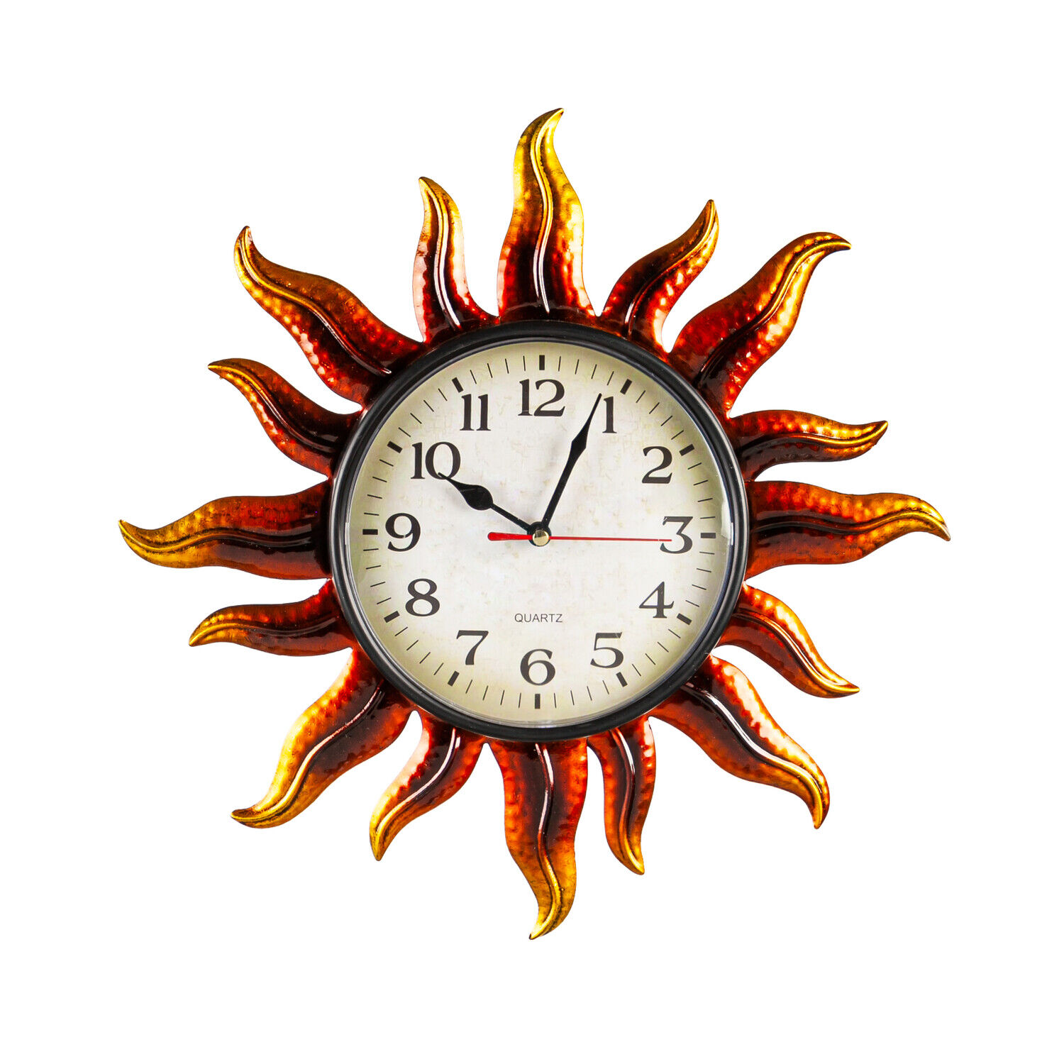 Sun Metal Wall Clock Indoor Outdoor Celestial Home Decor