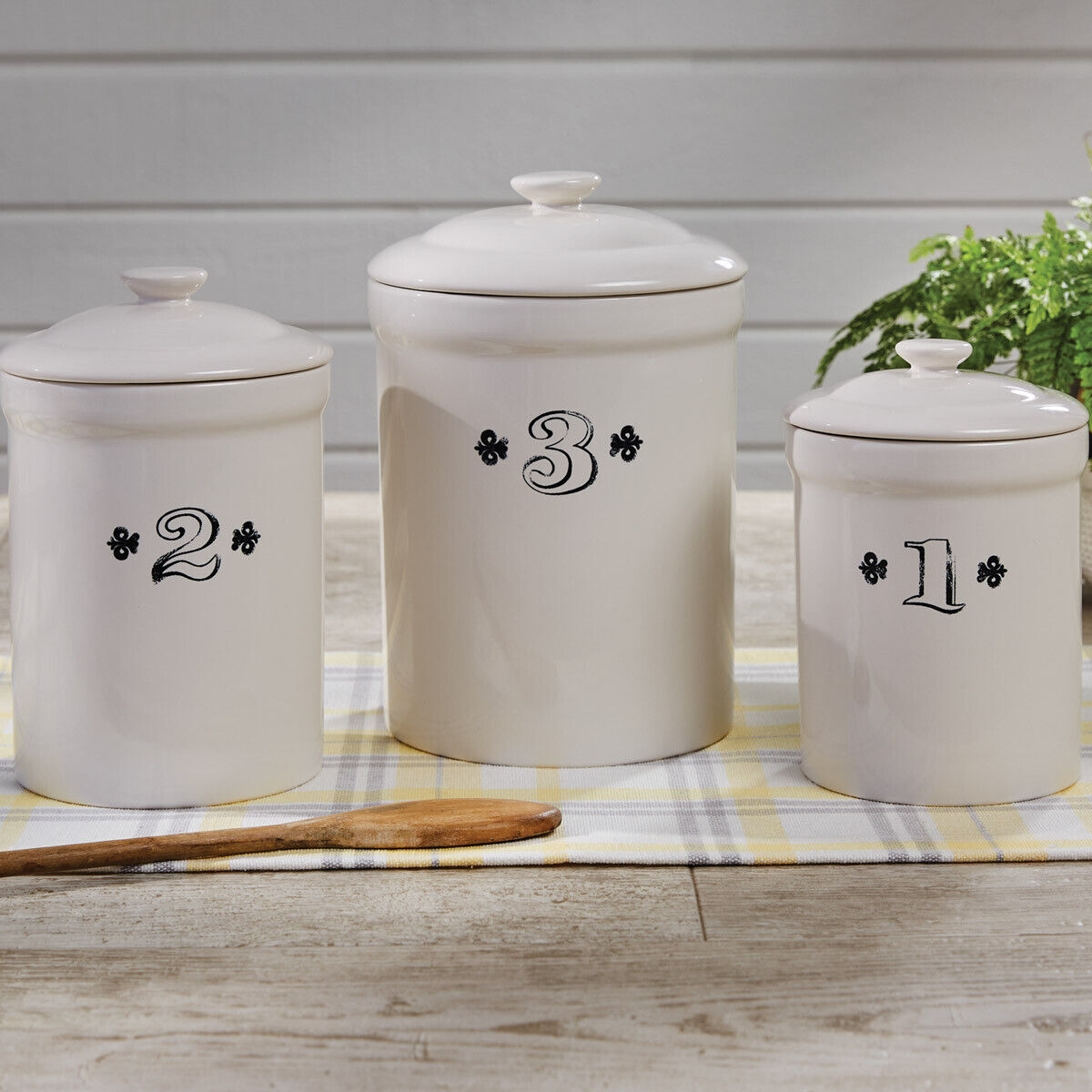 Ironstone Canister Set of 3 Numbers Kitchen Storage Canisters - Click Image to Close