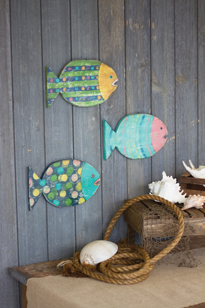 Hand Painted Wood Fish Set of 3