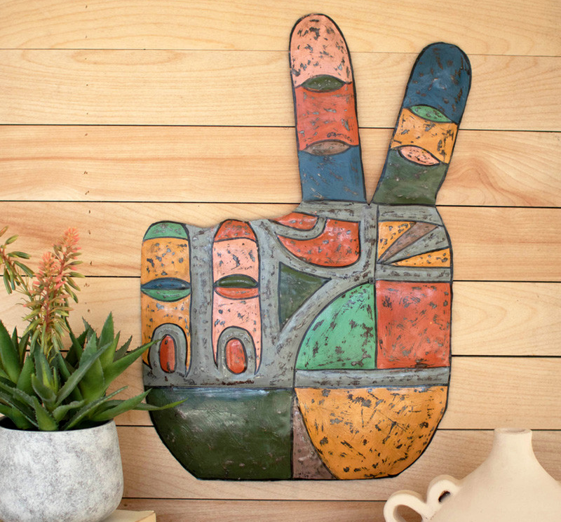Peace Sign Wall Art Metal Hand Plaque