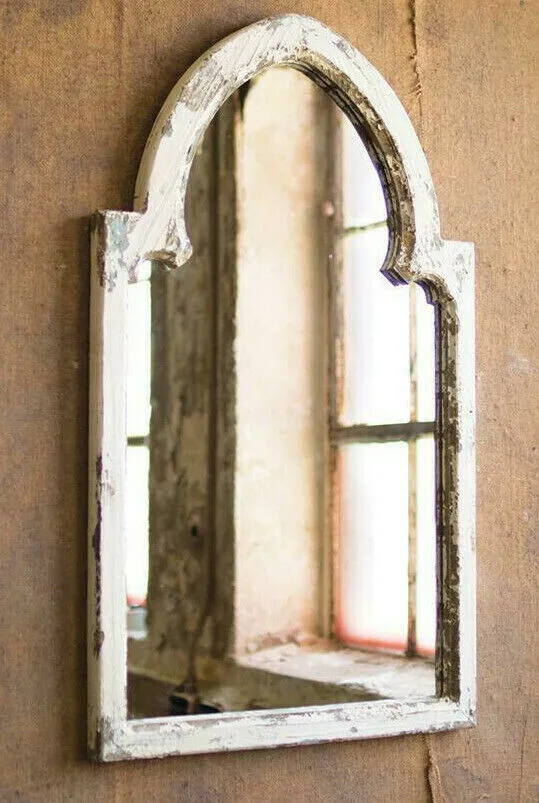 Arched Wood Framed Mirror Distressed Vintage Antique Style