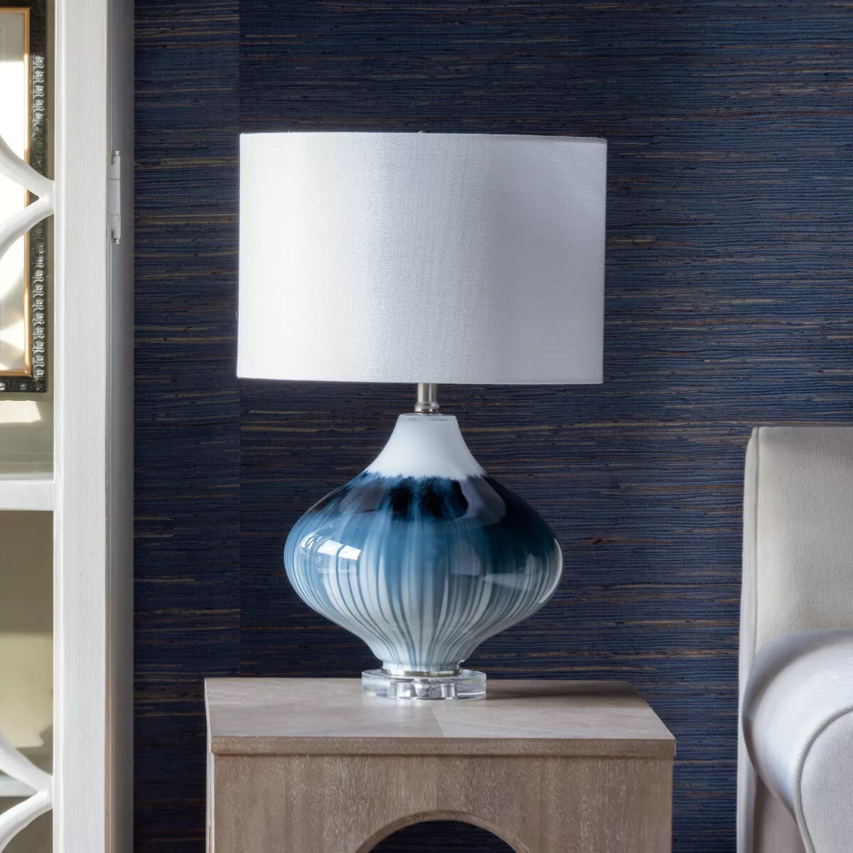 Blue White Glass Table Lamp