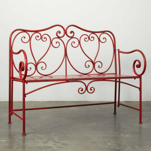 Red Scrolled Metal Bench