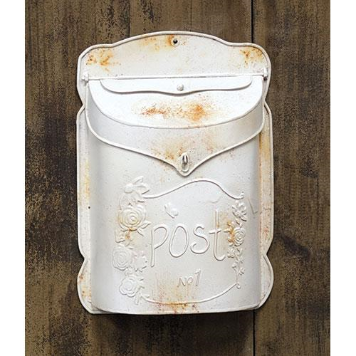 Distressed White Metal Post Mailbox - Click Image to Close