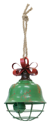 Vintage Distressed Green Metal Bell - Click Image to Close