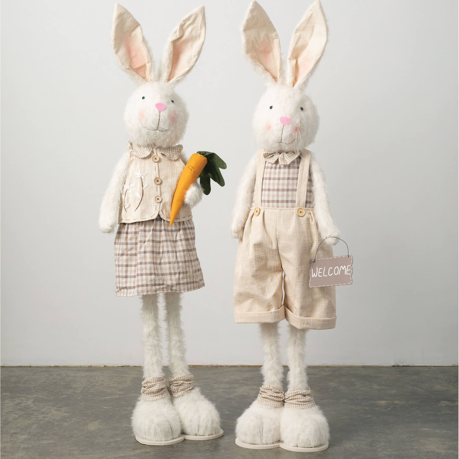 Bunny Rabbit Couple Large Easter Figurines Adjustable Height