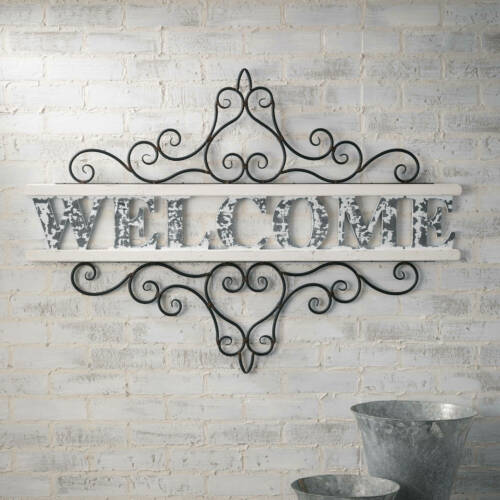 Welcome Wall Sign Metal Scroll