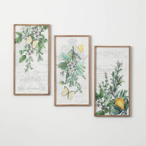 Lemon Floral Butterfly Wall Art Set of 3 French Country