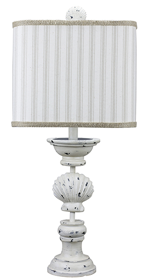 Shell Lamp with Taupe Stripe Square Burlap Shade - Click Image to Close