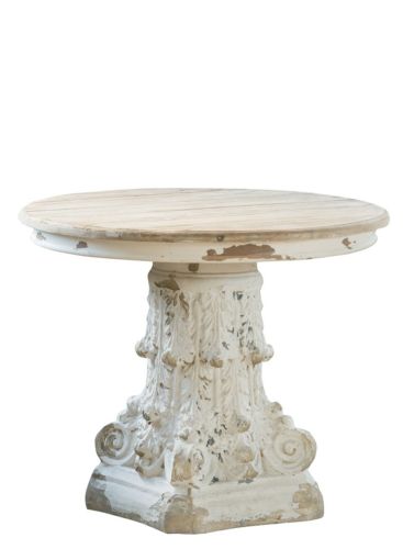 Distressed White Pedestal Table Corinthian 26" Tall
