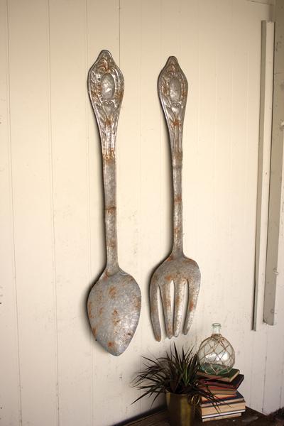 Large Rustic Metal Fork and Spoon Set