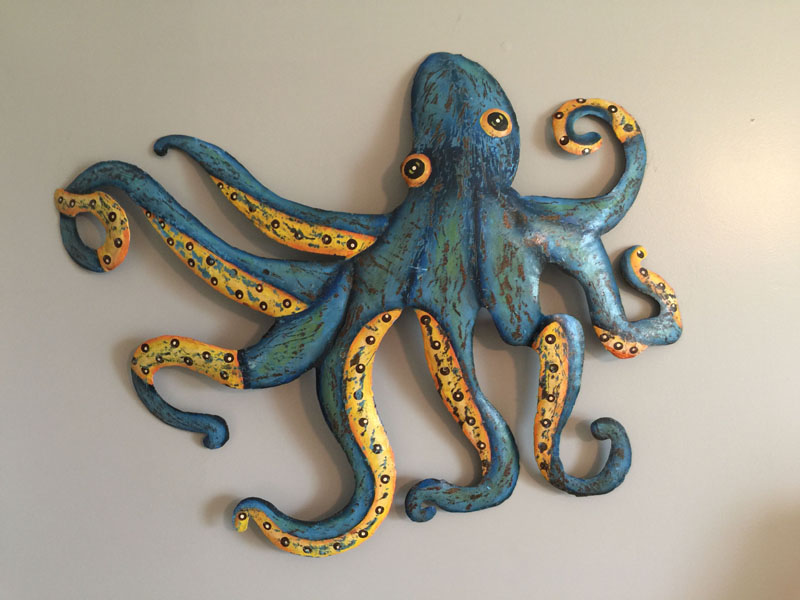 Hand Painted Metal Octopus Wall Art