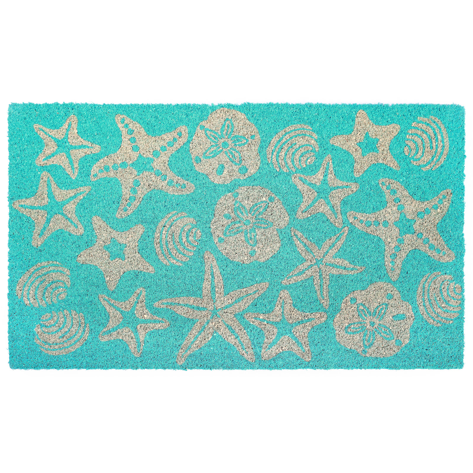 Shell Starfish Sand Dollar Coir Door Mat Aqua