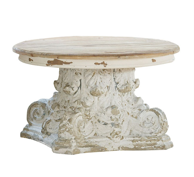Distressed White Pedestal Coffee Table Corinthian