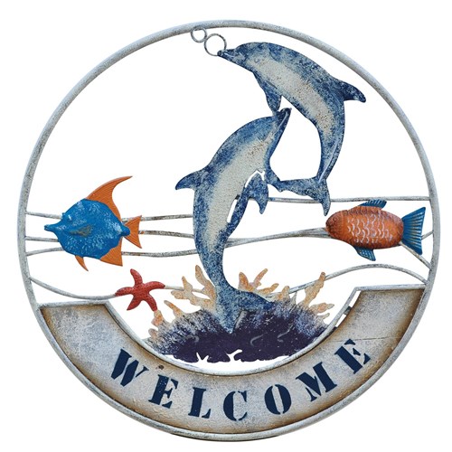 Welcome Metal Sign Sea Ocean Dolphin Fish Starfish